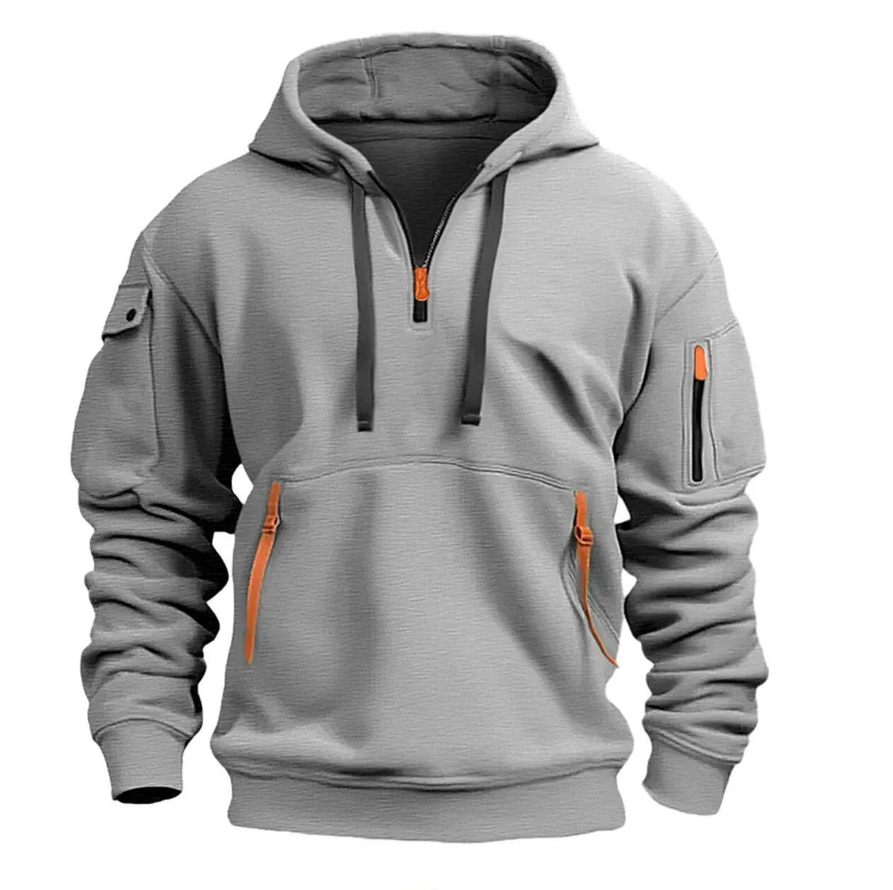 New Multi Pocket Zipper Fleece Hooded Casual Shirt for Men and Women